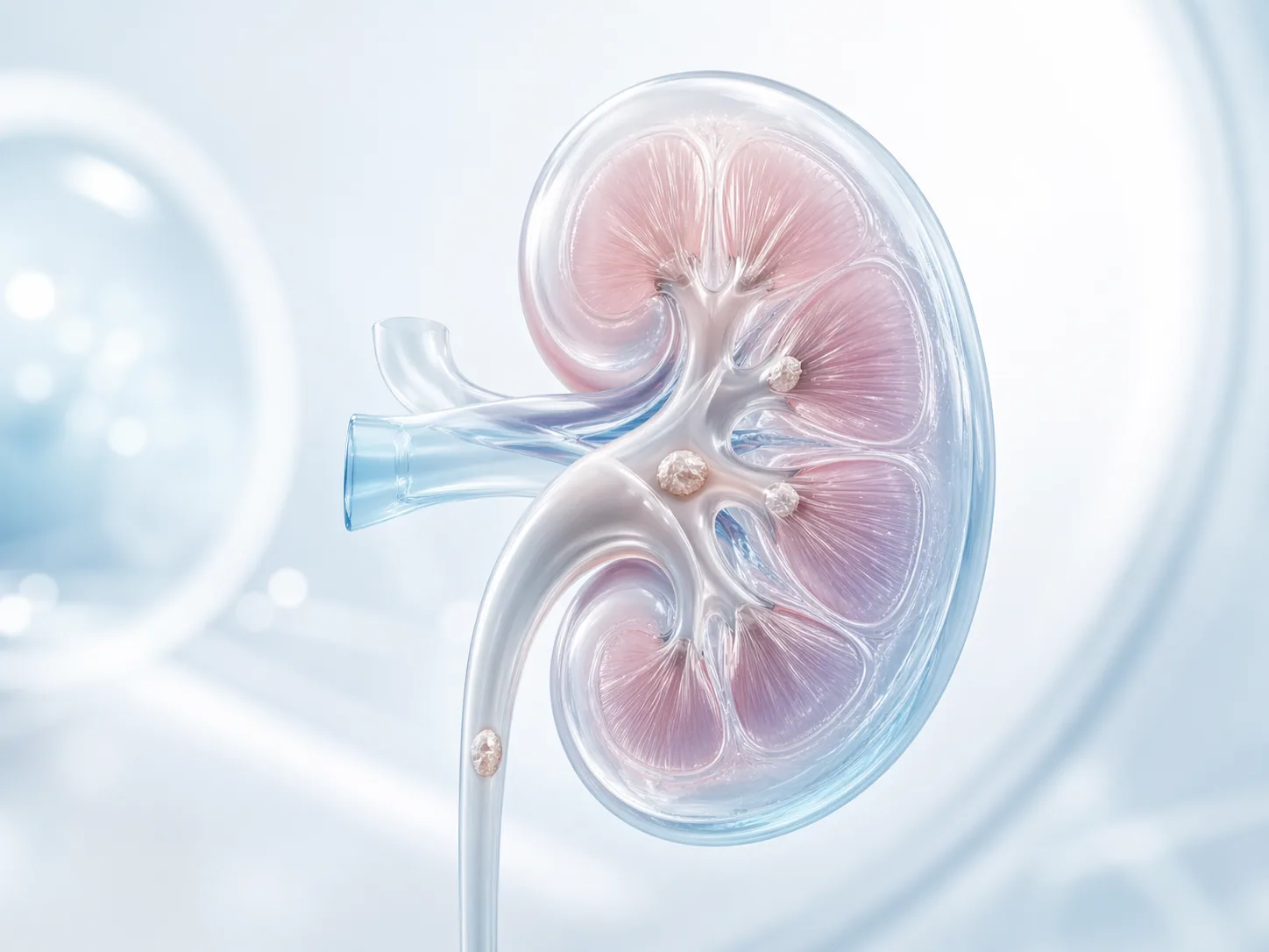 Ilustración médica de cálculos renales.